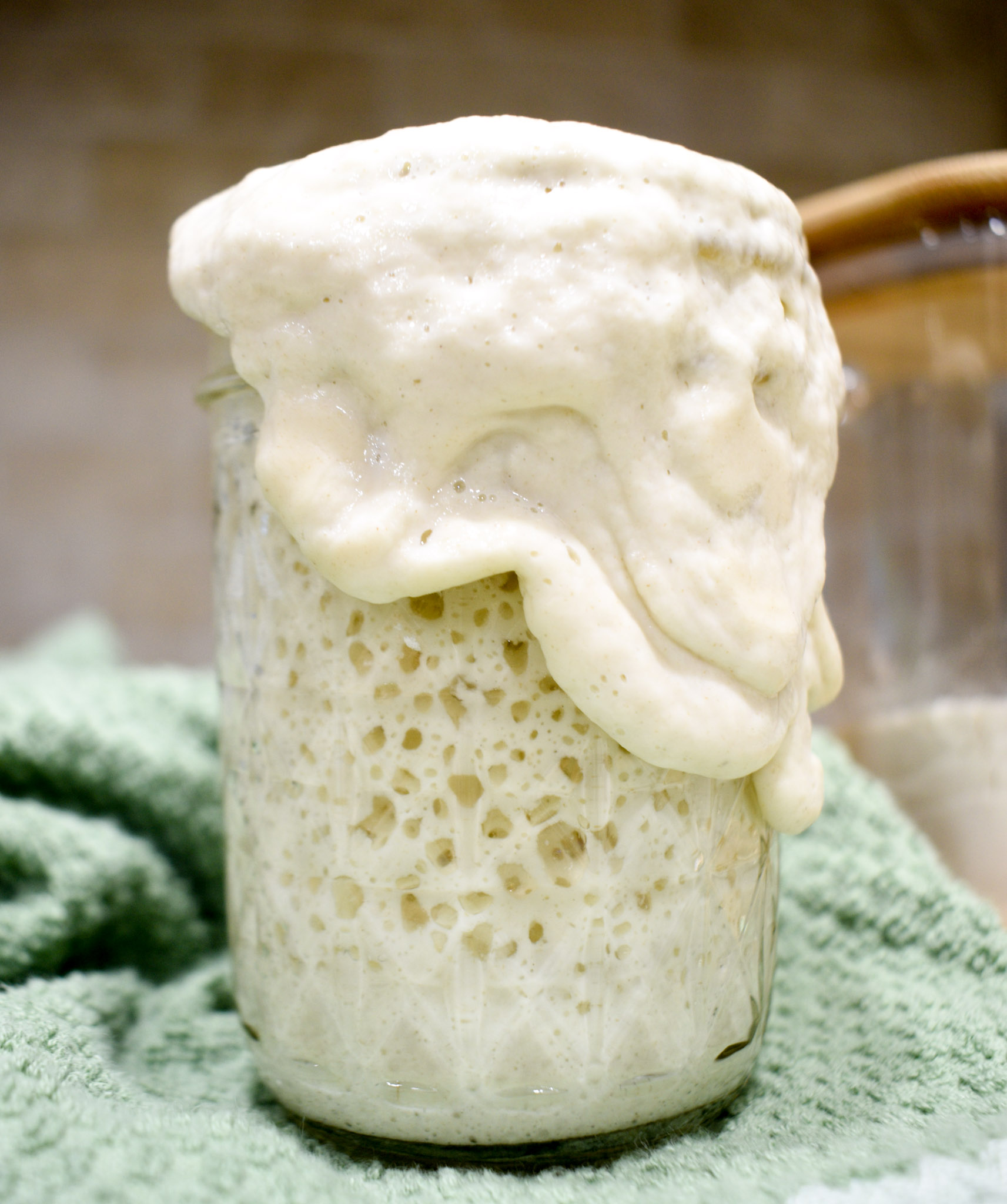 Sourdough starter with flour