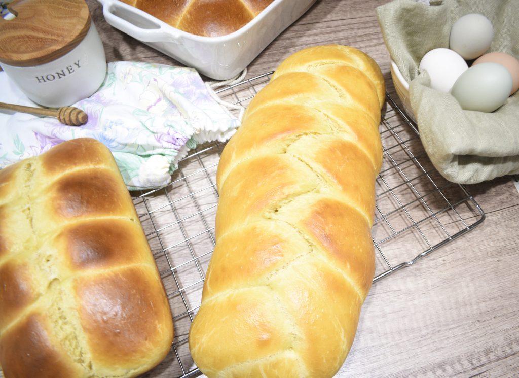 Brioche Braid and Loaf on cooling rack