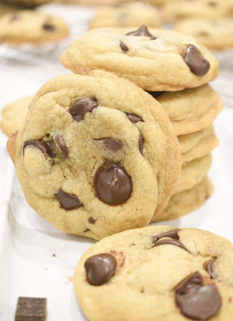 Stack of soft Chocolate Chip Cookies without brown sugar