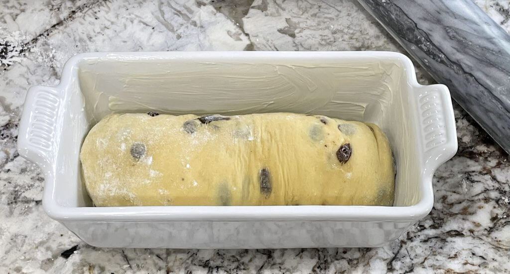 Shaped Sourdough Cinnamon in loaf pan