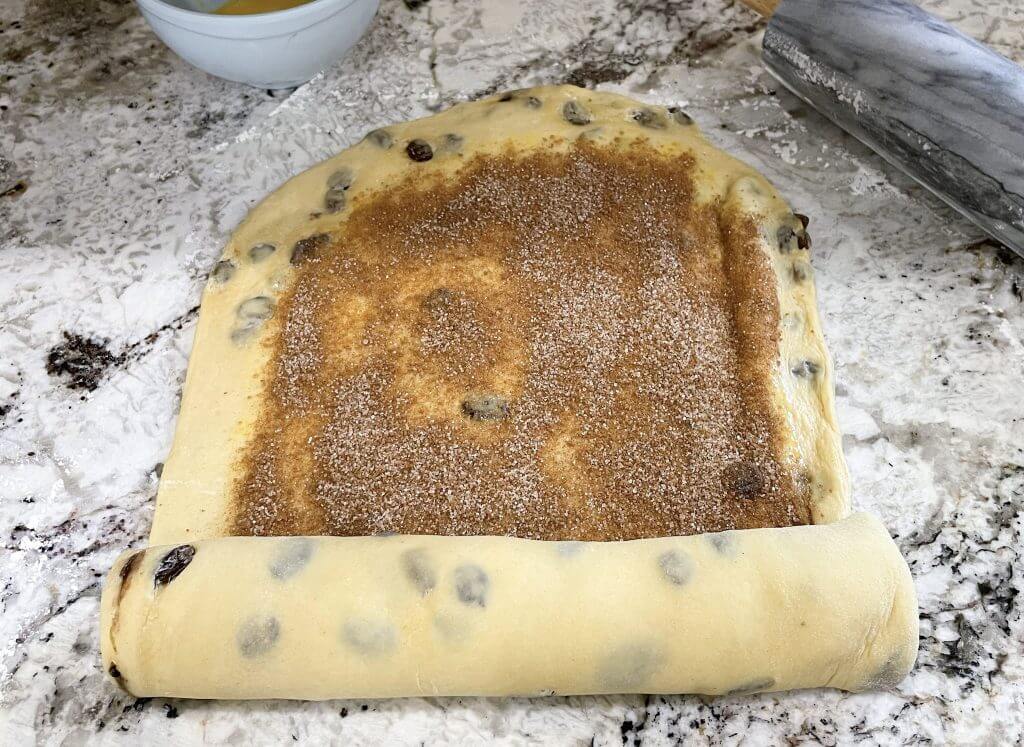 Sourdough Cinnamon dough rolled half way
