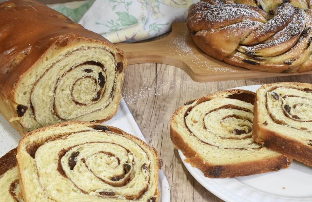 Sourdough Cinnamon raisin bread loaf and slices