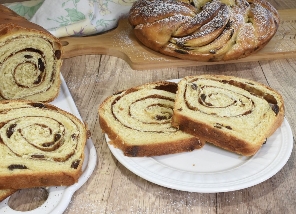Sourdough Cinnamon raisin bread slices on plate