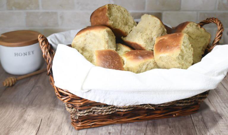 Sourdough Milk Brioche Rolls in a basket