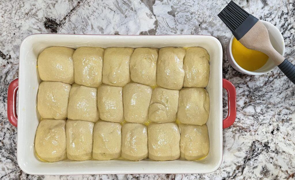 Sourdough Milk Brioche dough in baking dish
